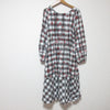 AS KNOW ANY WEAR JAPAN. Gray and Red Check Embroidered Long Sleeve Dress