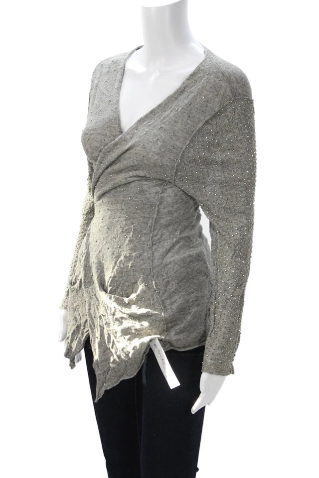 Acne Stockholm. Grey Cotton/Linen Cardigan Long Sleeve Top