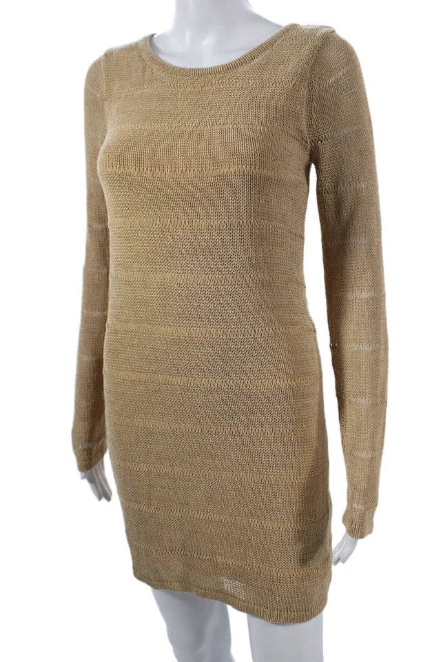 Rag & Bone NY. Beige Long Sleeve Striped Cotton Sweater Dress