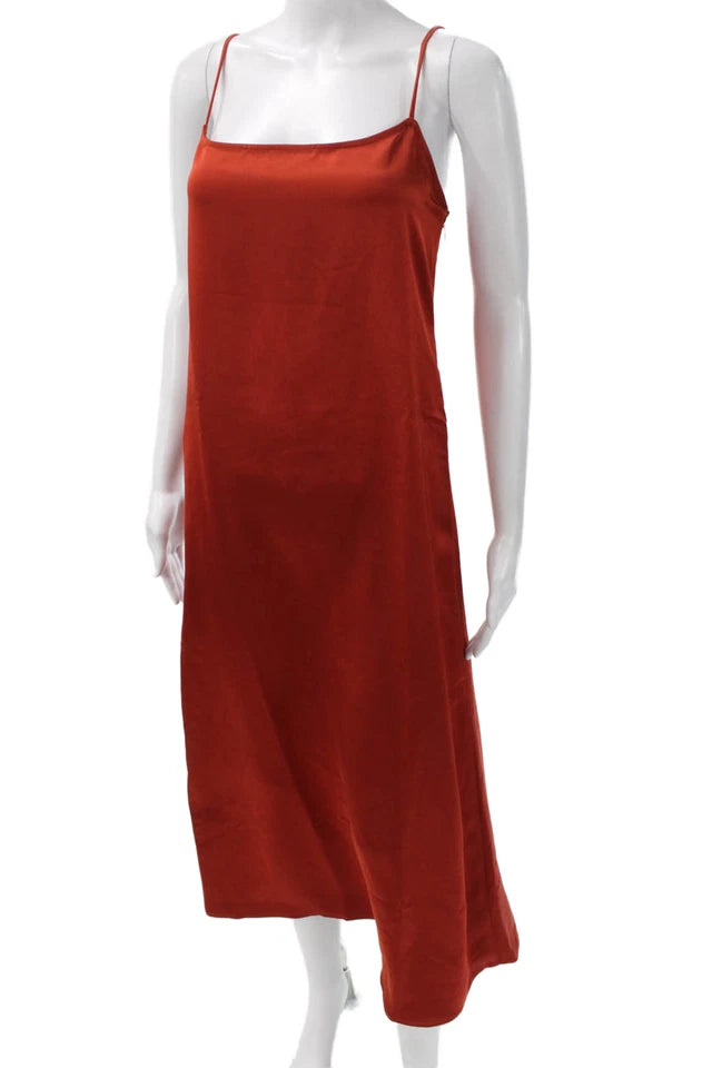 Calvin Klein Vintage Orange Square Neck Long Zip Sleeveless Slip Dress
