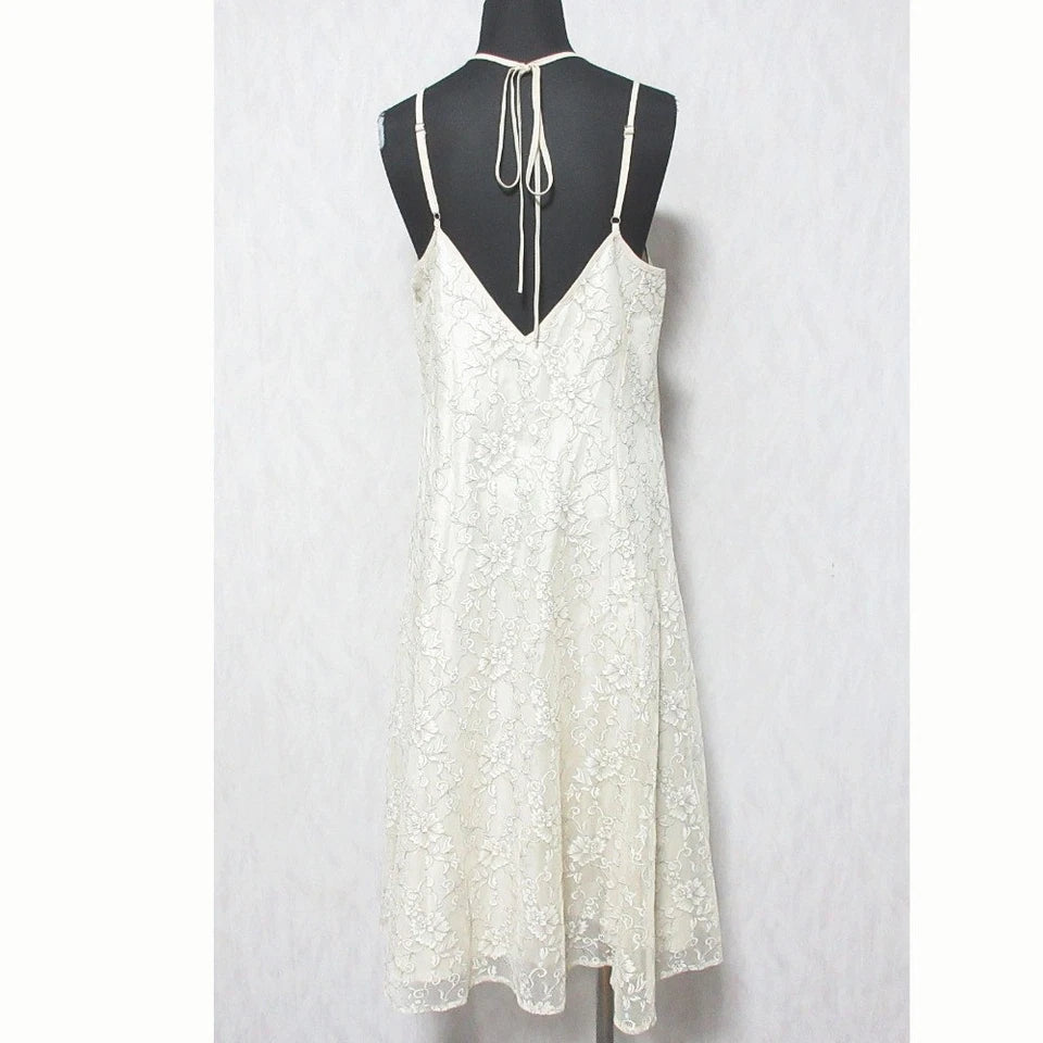 PROPORTION BODY DRESSING JAPAN. Back Ribbon Lace Ivory Color Cami Slip Dress