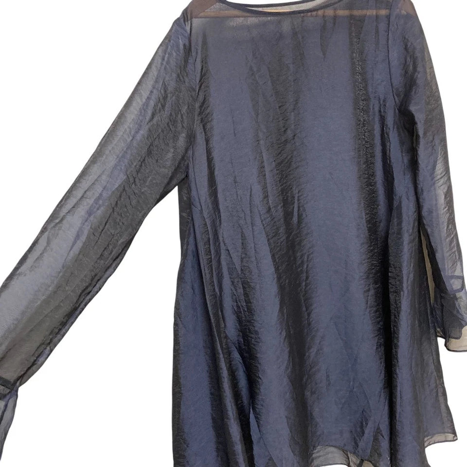NOBLE JAPAN. 22AW COLLECTION. Navy Sheer Voile Peplum Blouse/Tunic