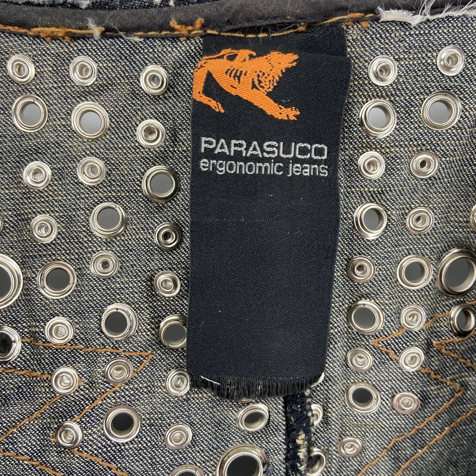 Parasuco Milan/Montreal. Distressed Blue Denim Jean Jacket w/embellishments
