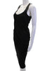 Donna Karan NY. Black Sleeveless Viscose/Rayon Blend Leather Trim Rouched Mini Dress