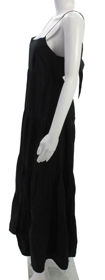 Xirena LA. Black Cotton Spaghetti Strap Sleeveless Maxi Dress