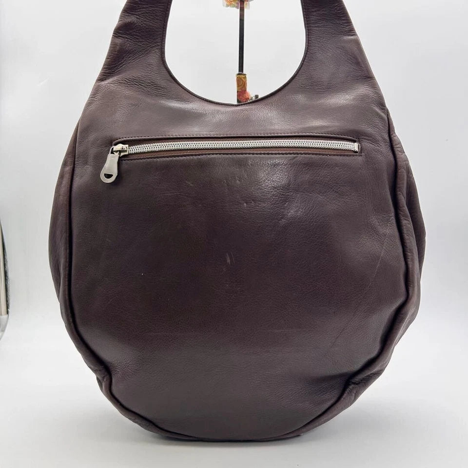 MICHIAMO JAPAN. Brown Lambskin Leather Shoulder Bag Hand Bag w/Shoulder Strap