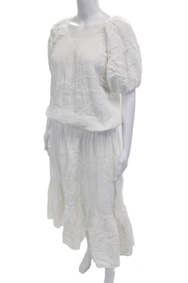RHODE  Maxi Bohemian White Square Neck Short Sleeve Dress