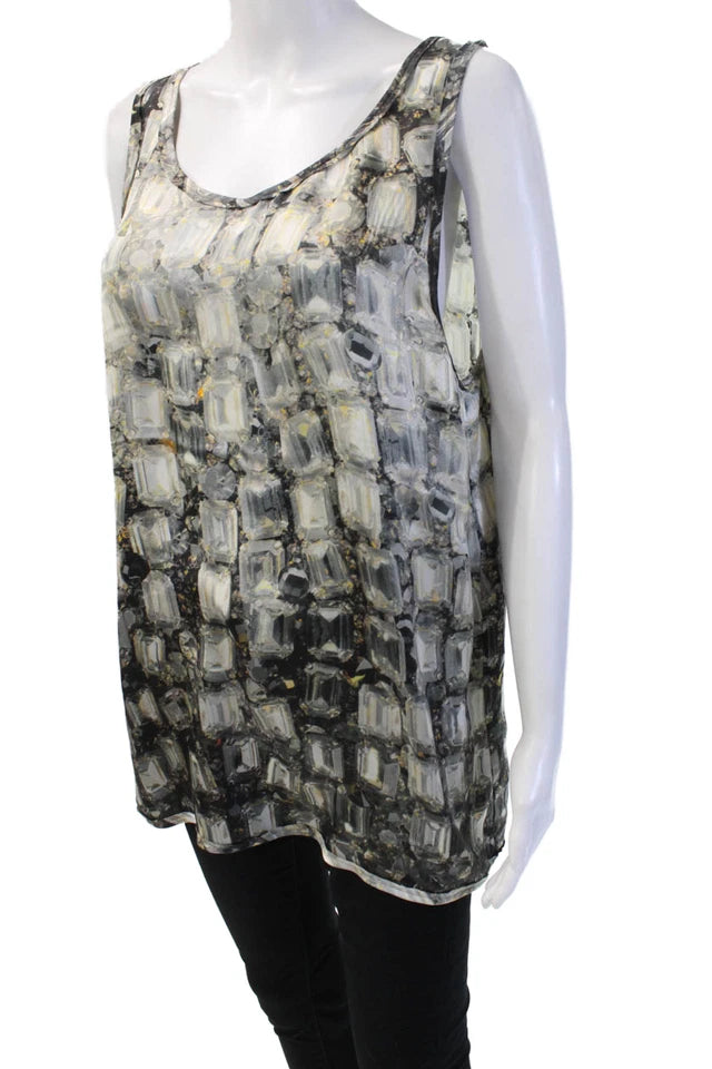 Lanvin Paris. Black/Grey Geometric Print Silk Sleeveless Tunic