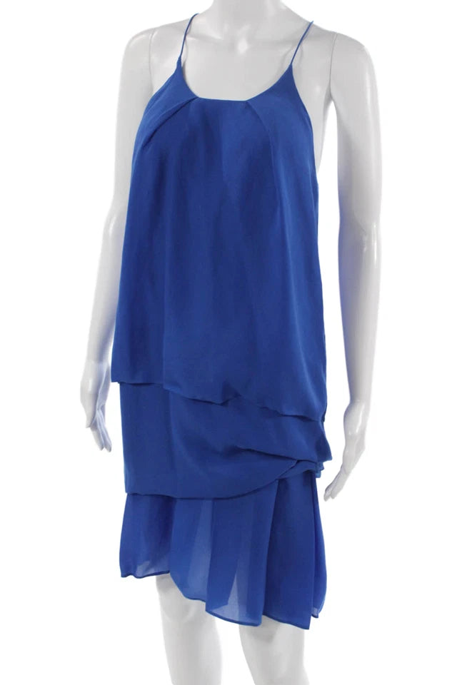 Acne Studios Stockholm. Blue Sleeveless Round Neck Button Knee Length Dress