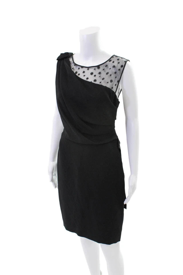 Max Mara Italy. Black Sleeveless Ruched Mid Calf Sheath Dress