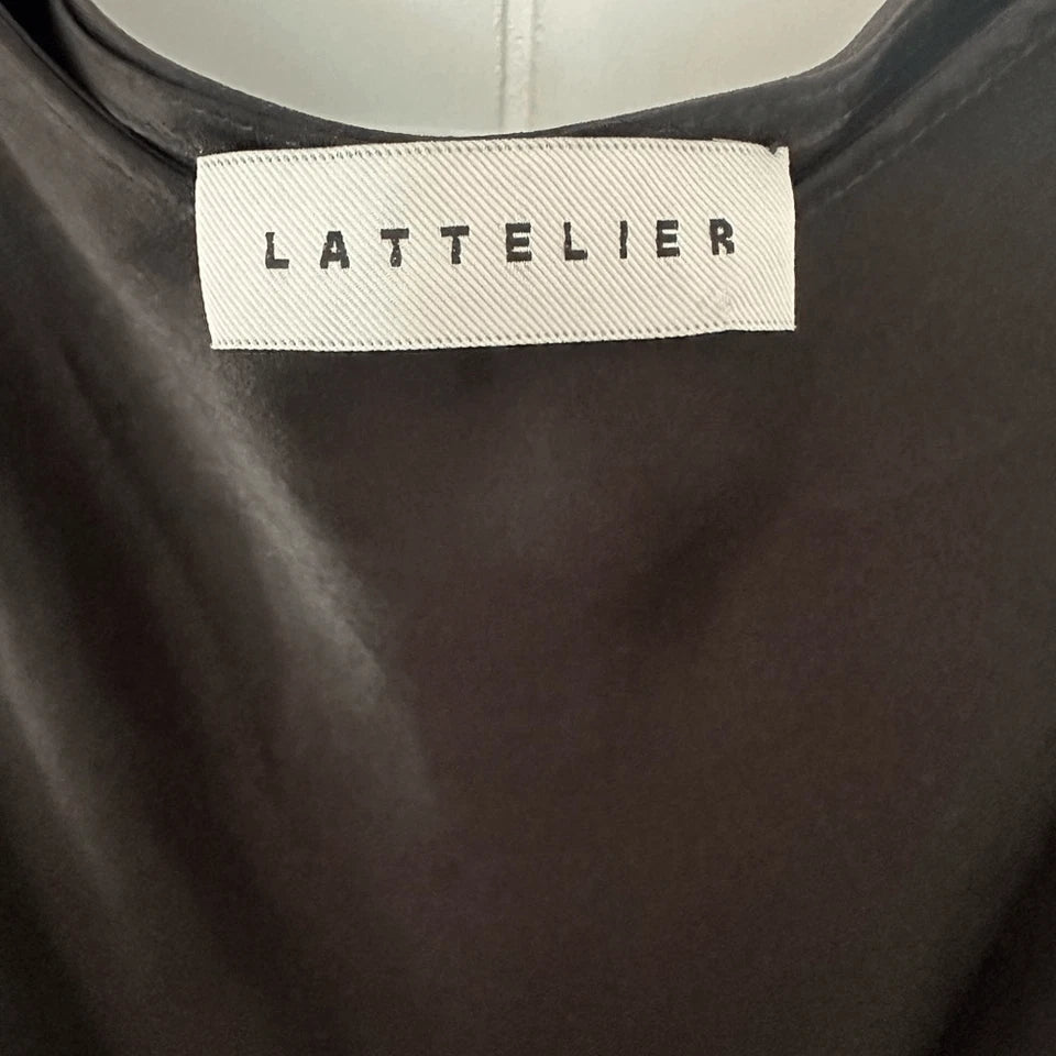 LATTELIER.  Black Midi Length Slip Dress