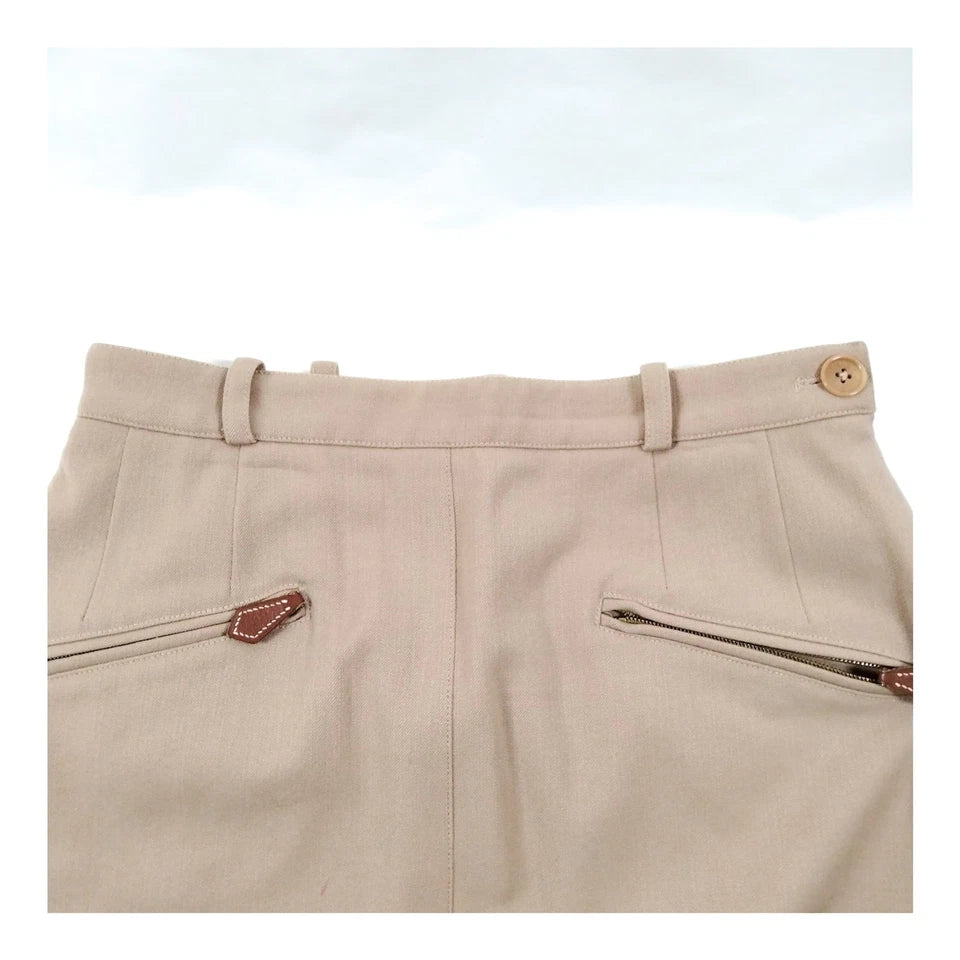 Hermes Paris. Vintage Beige Wool, Nylon, Polyurethene Skirt