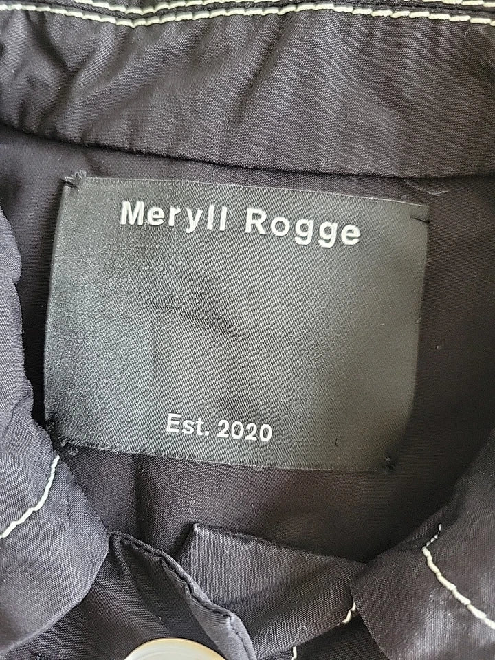 Meryll Rogge Belgian. Black Big Collar Cotton Poplin Contrast Stitch Shirt  2025 Paris Andam Fashion Award Winner