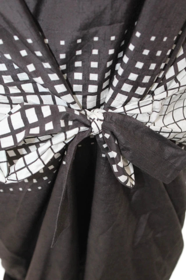 Dries Van Noten Belgium. Black Silk Geometric Shift Dress Tie Waist