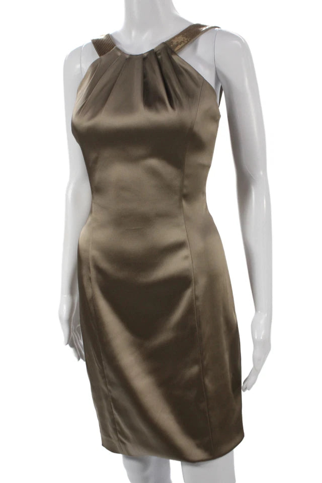 Calvin Klein NY. Bronze Color Acetate Blend Sheath Dress