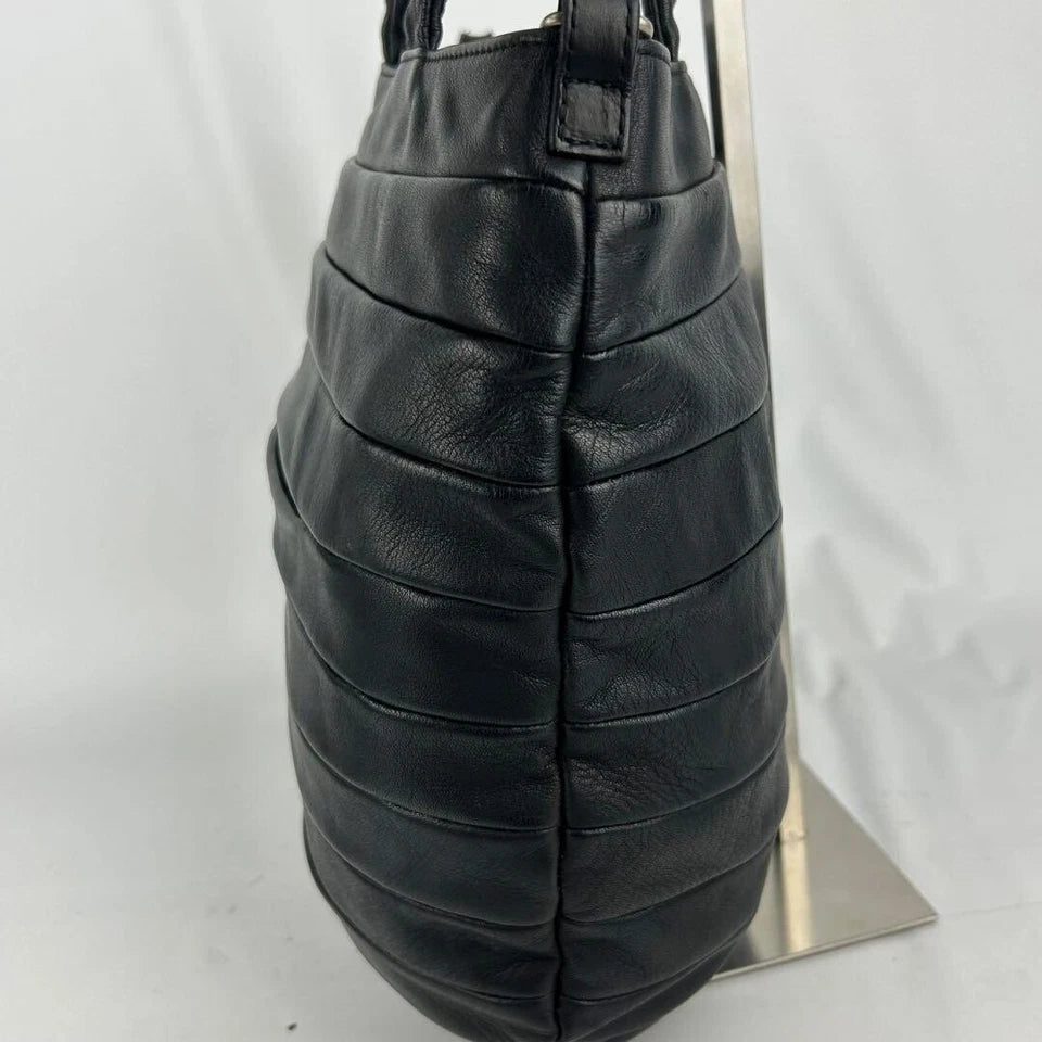 KAWA KAWA JAPAN. Black Lambskin Quilted Leather Tote Bag / Shoulder Bag