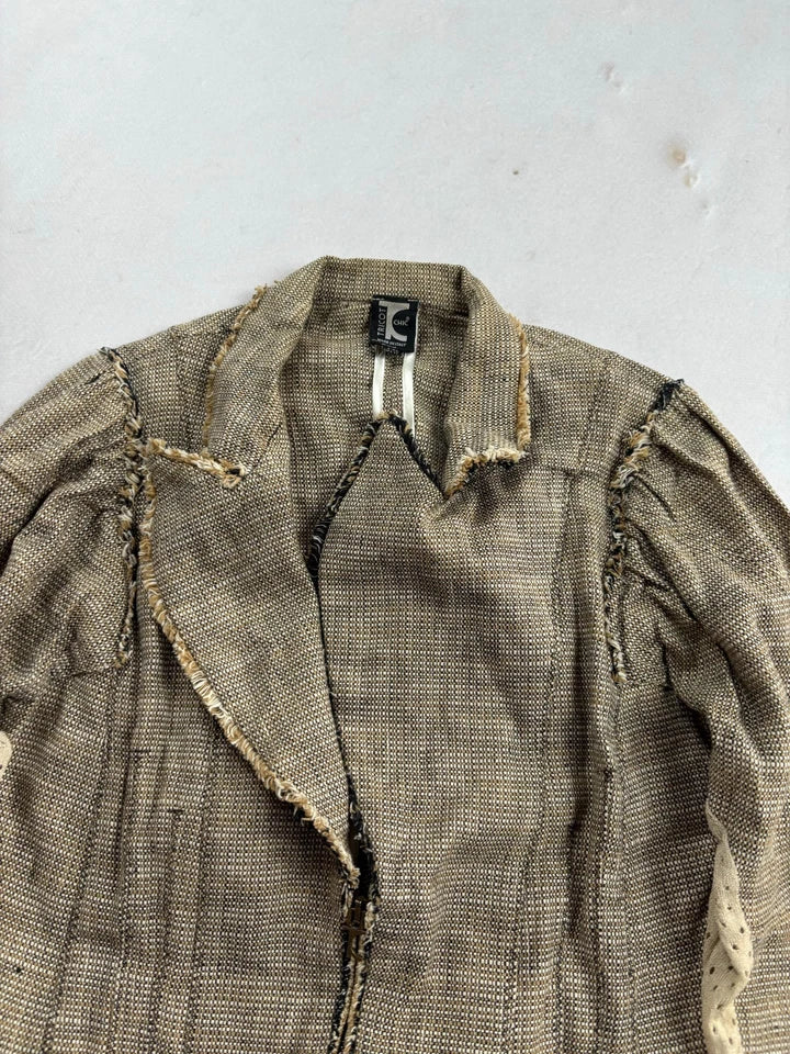 Tricot Chic (Hysteric Glamour, no Label) JAPAN. Vintage 2000s Cotton Tweed Zipper Distressed Tweed Jacket