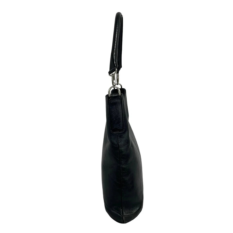 HIROFU JAPAN. Black Distressed Leather H Logo Shoulder Bag
