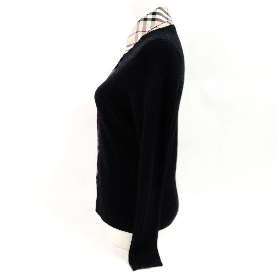 Burberry UK. Black Wool Cotton Ribbed Button-Front Long Sleeve Top