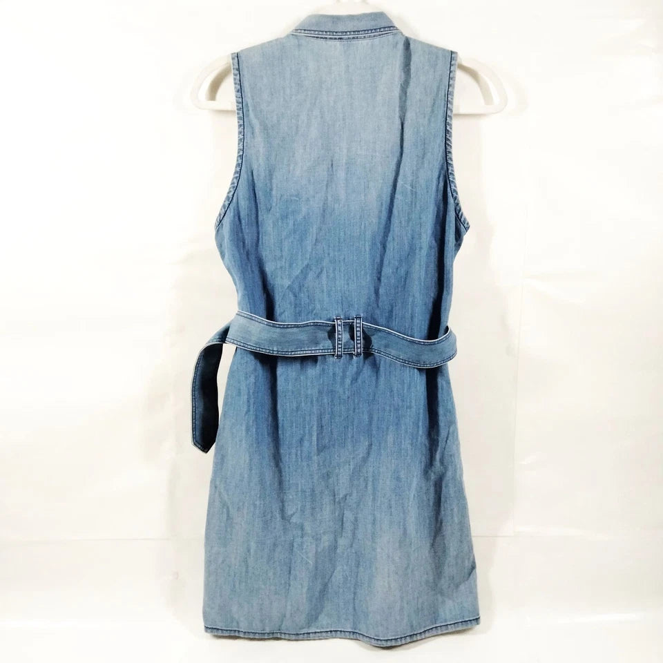 Burberry Brit UK. Cotton Belted Denim Sleeveless Dress
