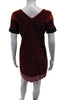Miu Miu Italy. Red, Pink Silk Short Sleeve V Neck Silk Colorblock Dress
