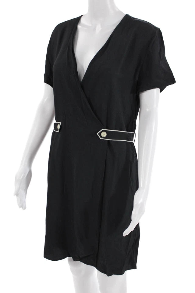Rag & Bone NY. Black V-Neck Short Sleeve 100% Viscose Wrap Dress