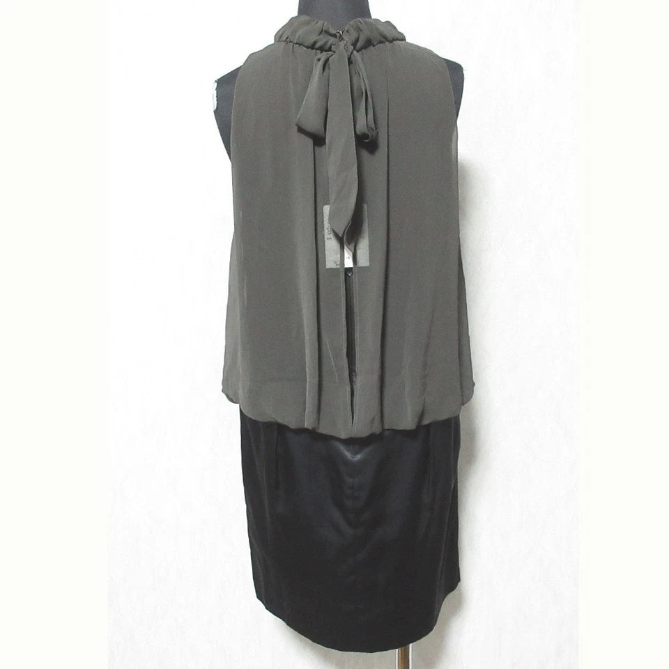 UNITED ARROWS JAPAN. NEW. NWT. Khaki/Black Colorblock Sleeveless Gathered Dress