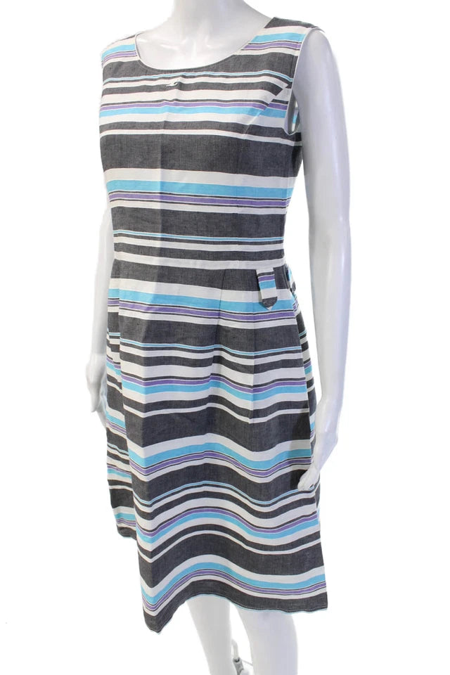 Courreges Paris. Black Striped Sleeveless  A-Line Shift Dress