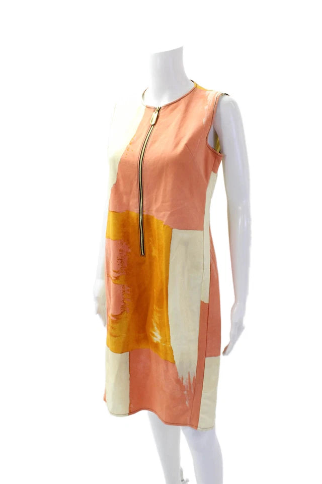 Donna Karan NY. Multi-Color Round Neck Sleeveless Midi Dress