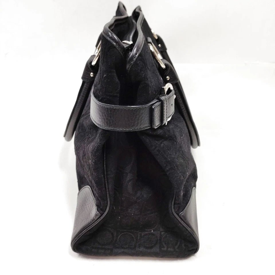 Ferragamo Italy. Black Canvas/Leather Shoulder Bag / Hand Bag