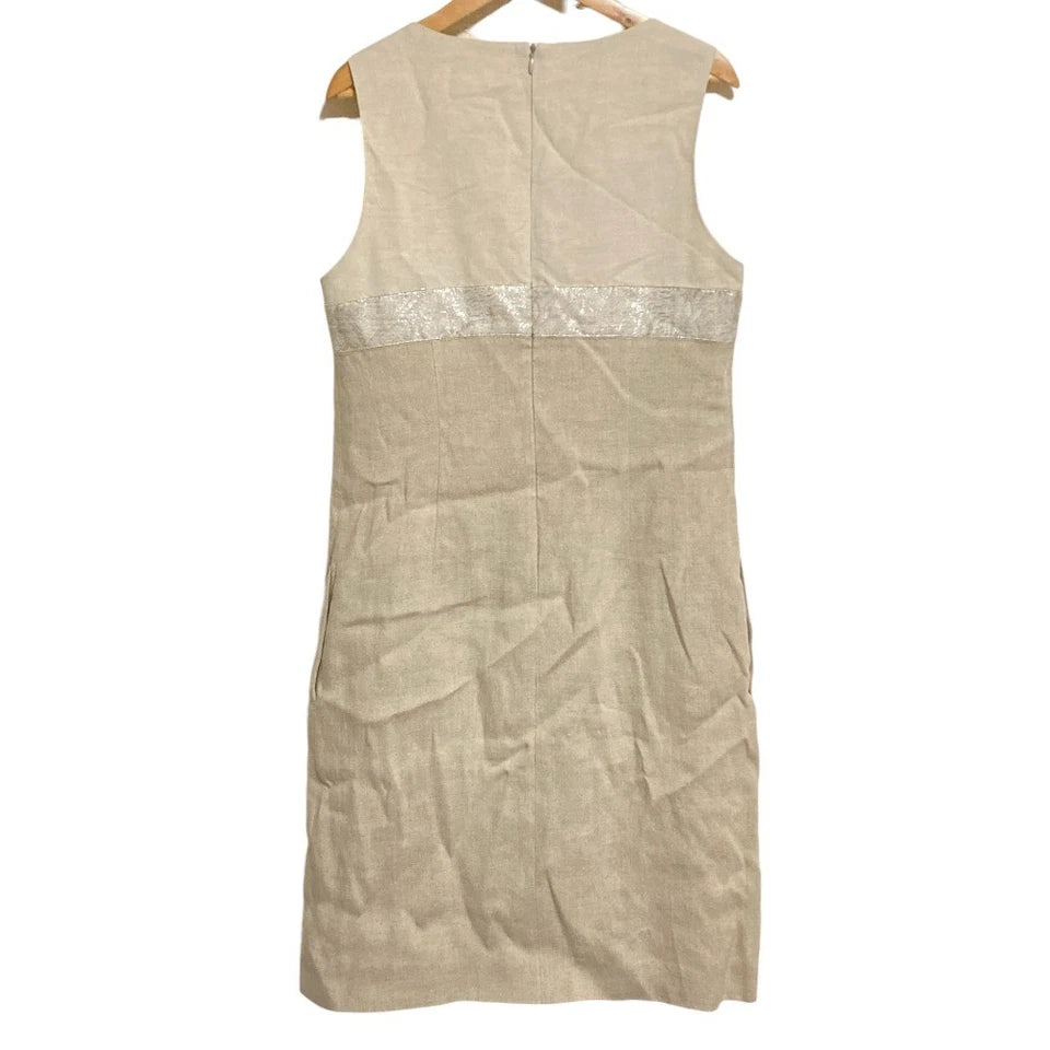 Max Mara ITALY. Beige linen sleeveless knee-length dress