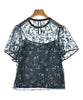 UNITED TOKYO JAPAN. BlackxBlue Semi Sheer Flower Pattern Blouse