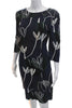 Marni Italy. Dark Blue Silk Floral Shift Dress, 3/4 Sleeve Knee