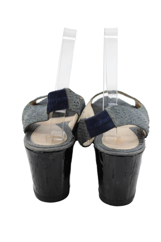 Fendi Italy. Gray Wedge Heel Platform Snake Embossed Slingback Sandals  Size 40