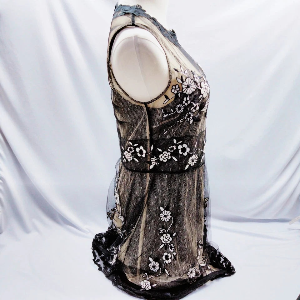 Valentino Italy. Vintage Embroidery Nylon/PolyTech Fabric Dress
