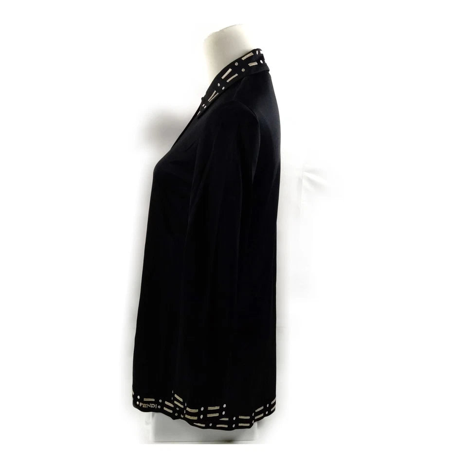 Fendi Italy. Black Rayon Long Sleeve Top