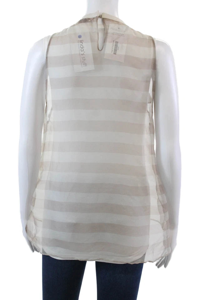 Brunello Cucinelli Italy. BeigeTextured Layered Floral Sleeveless Lined Blouse Top