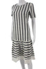 Max Mara Italy. Gray Striped Linen Short Sleeve Midi Shift Dress