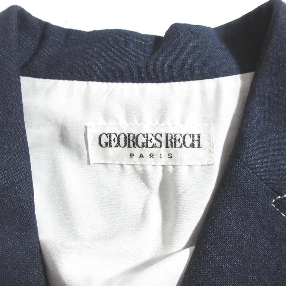GEORGES RECH PARIS. Vintage Luxury Navy Linen Blend Long Gilet Dress