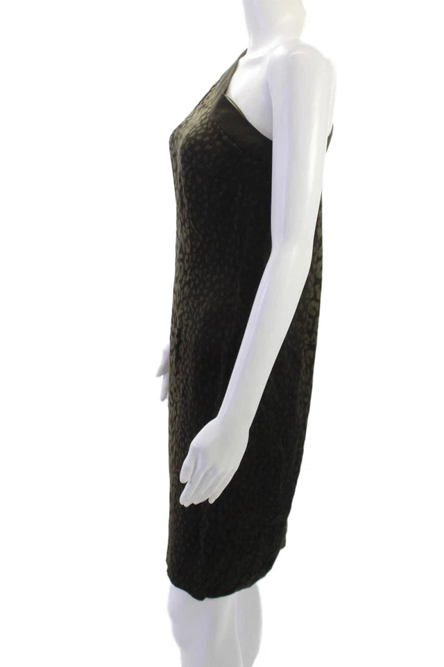Gucci Italy. Black Silk Sheath Leopard Print Knee Length 3/4 Sleeve Dress