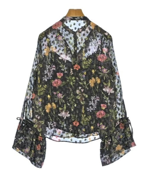 UNITED TOKYO JAPAN. BlackxPurplexGreen Semi-Sheer Floral Pattern Blouse
