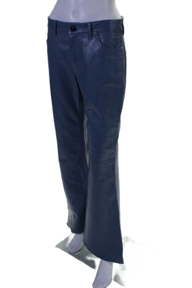 Marni Italy. NEW. NEW W/TAG. Dusty Blue Leather High Rise Flare Leg Pants