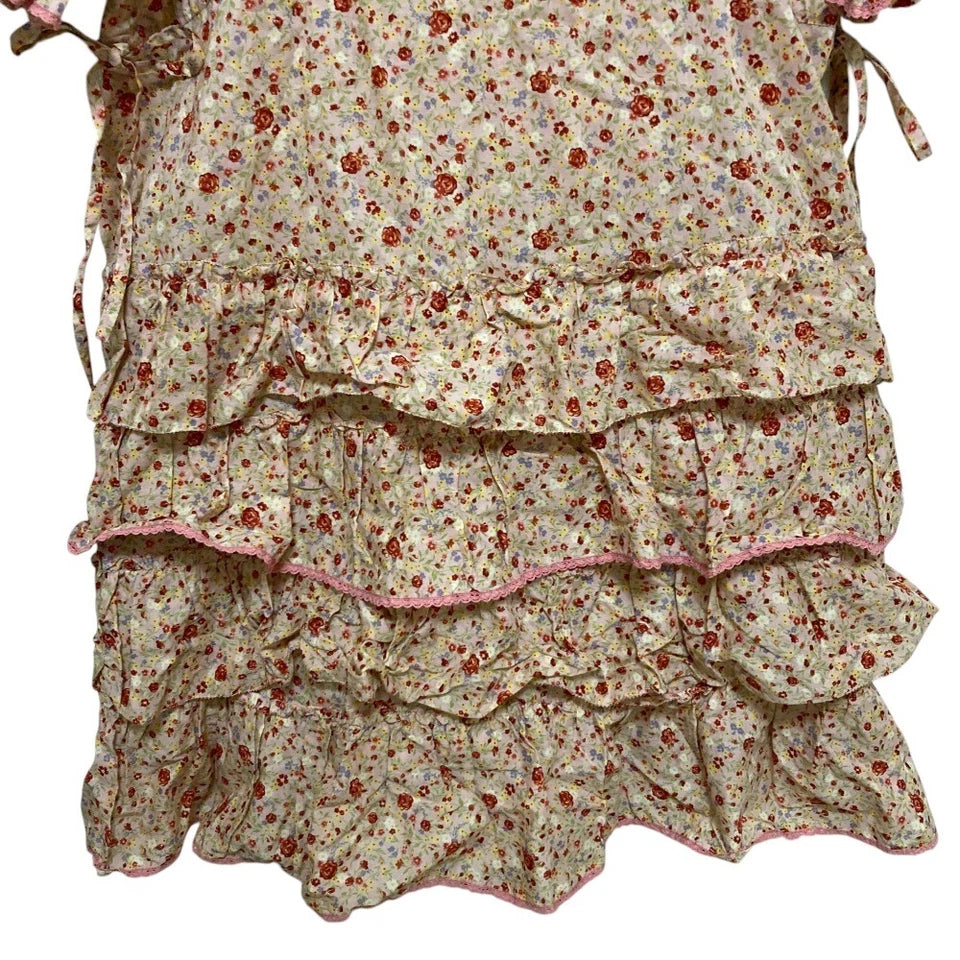 PINK HOUSE JAPAN. Pink/Reds Flower Print Tiered Tunic Blouse