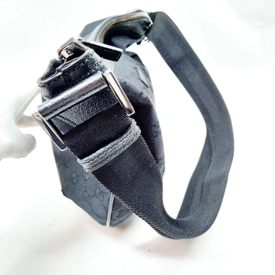 Gucci Italy. Black Canvas/Leather  Logo GG Shoulder Bag