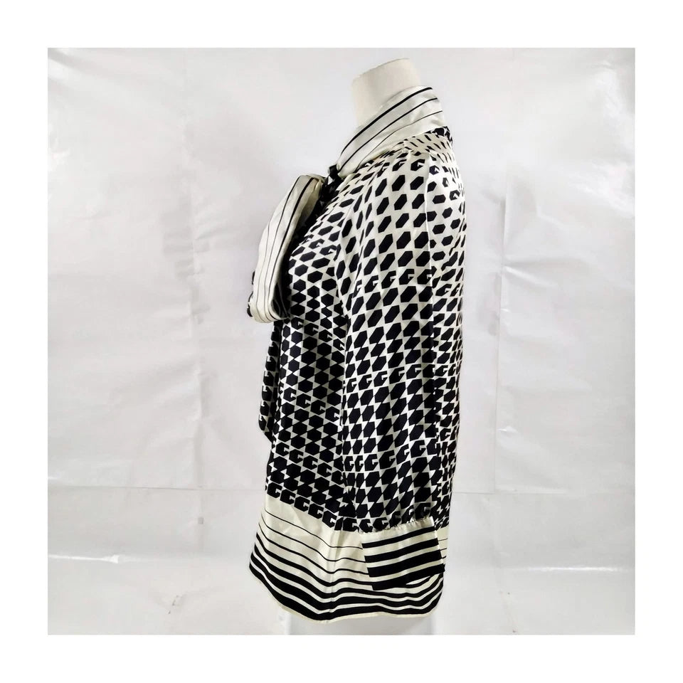 Gucci Italy. Vintage Geo Graphic Print Silk Tie Blouse