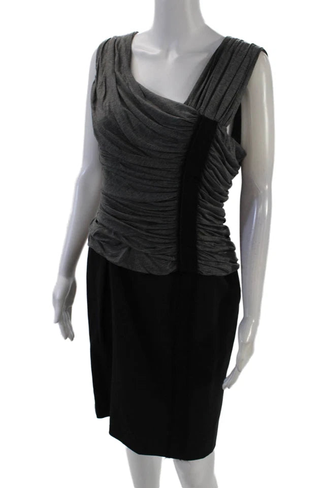Alberta Ferretti Italy. Gray Textured One Sleeve Ruched Zip Pencil Dress