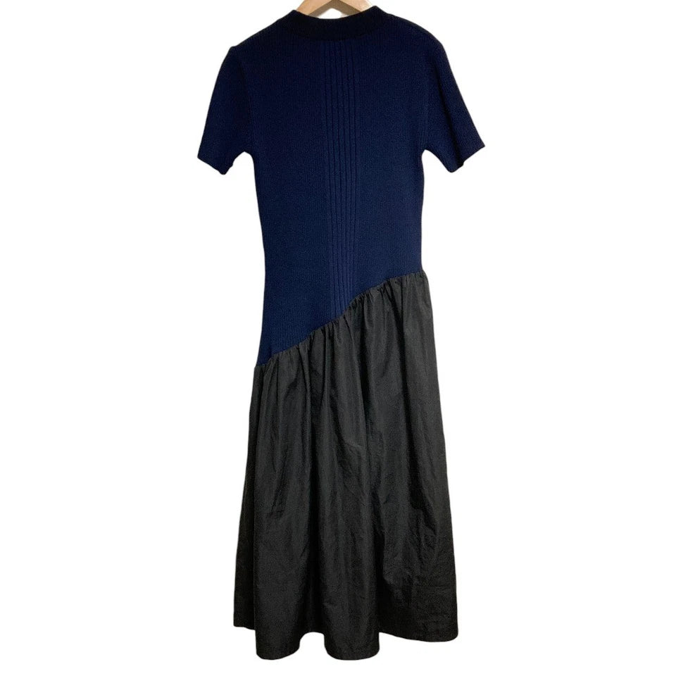 UNITED TOKYO JAPAN. Acetate/Poly Blend Navy, Black Oblique Cut Knit Dress