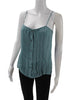 Nili Lotan NY. Teal Blue Pleated Detail Silk Spaghetti Strap Button Down Blouse