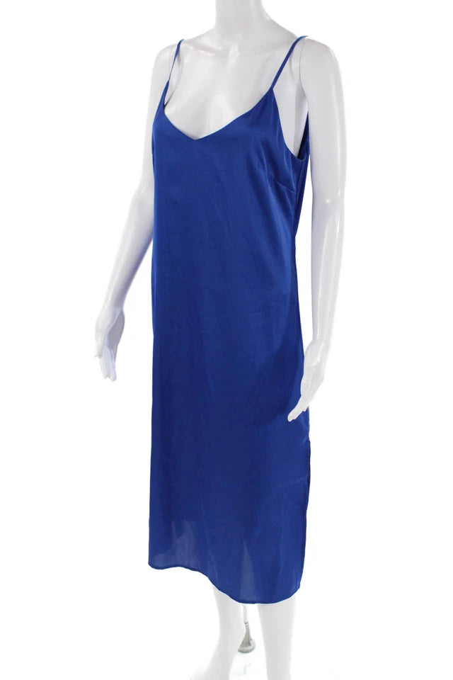 The Drop Japan. Blue Spaghetti Strap Sleeveless V Neck Slip Dress