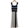 Diagram Grace Continental Japan. White/Black/Blue Striped Pleated Knit Dress